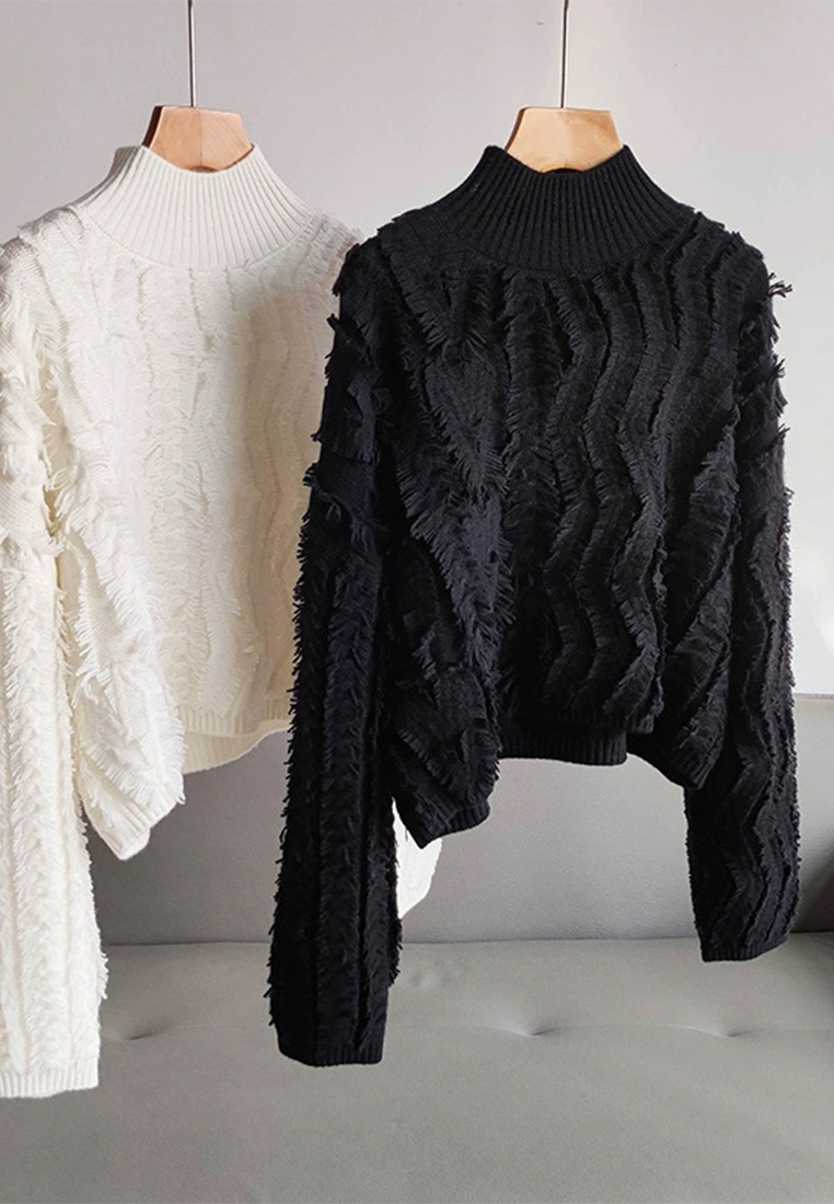 Soft glutinous tassel cashmere versatile knitwear simple commuting CA110206BK