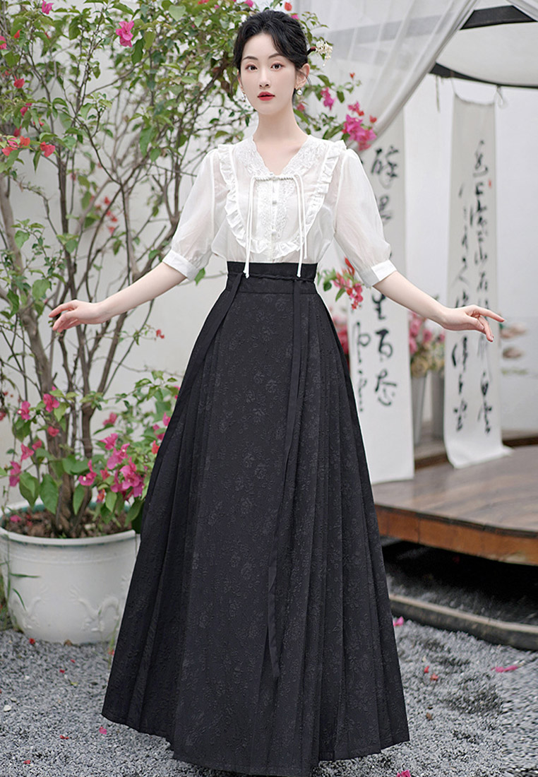 Shirt commuter black horse face skirt everyday shirt set CA011006