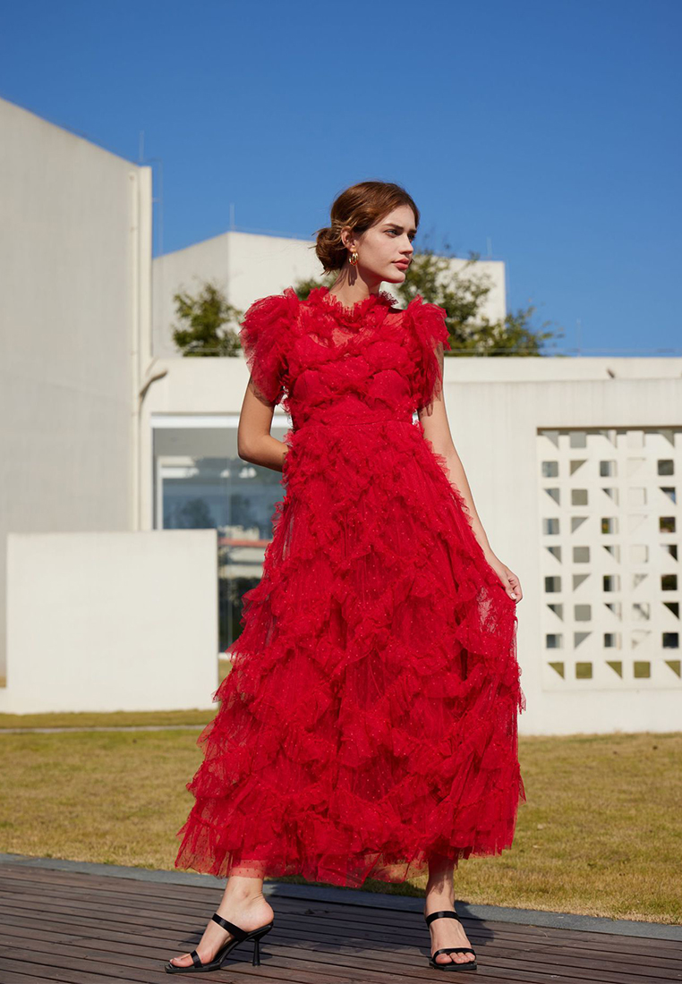 Temperament embroidered A-line skirt half-turtleneck gown CA24031906RD