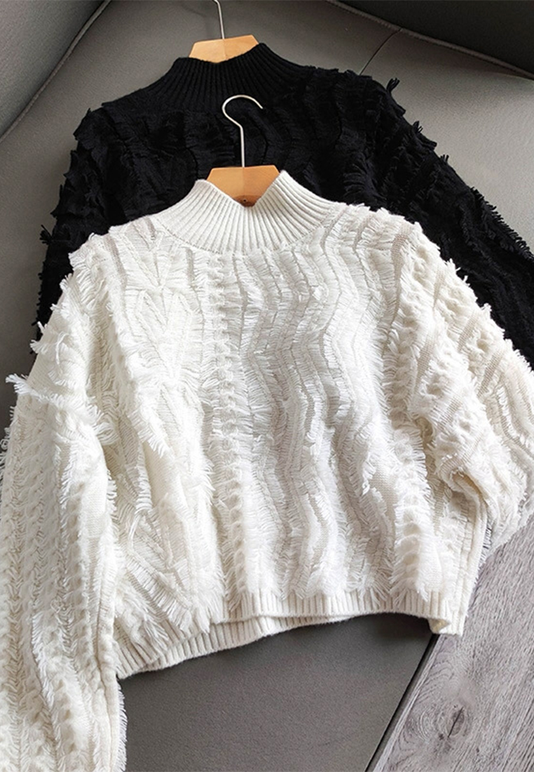 Soft glutinous tassel cashmere versatile knitwear simple commuting CA110206BK