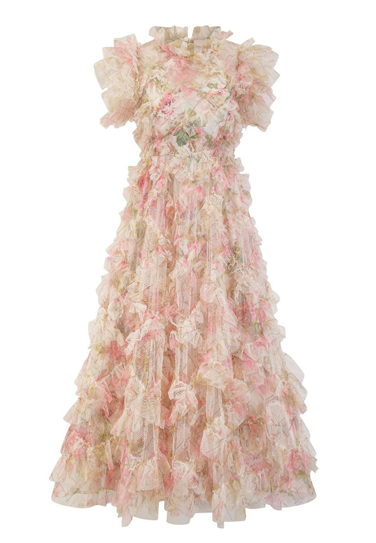 Temperament embroidered A-line skirt half-turtleneck gown CA24031906RD