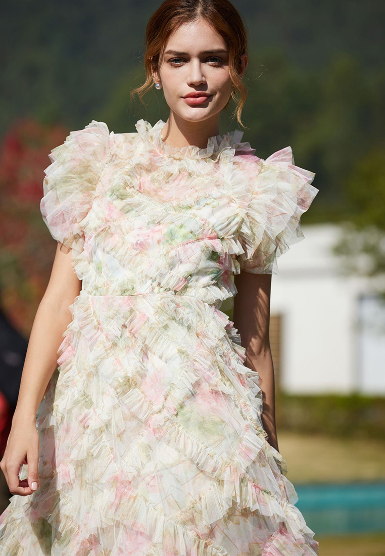 Temperament embroidered A-line skirt half-turtleneck gown CA24031906RD