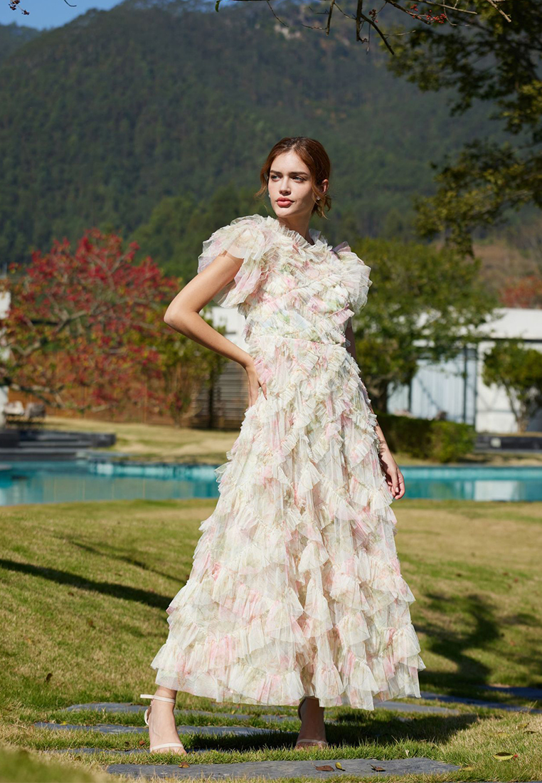 Temperament embroidered A-line skirt half-turtleneck gown CA24031906RD