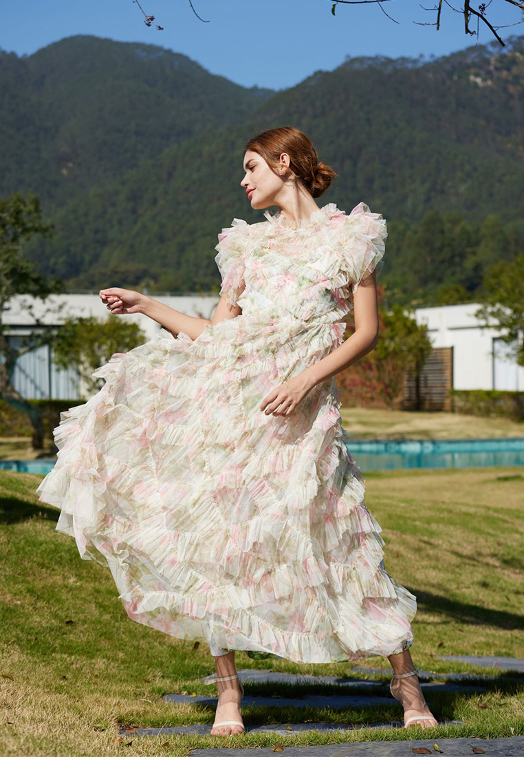 Temperament embroidered A-line skirt half-turtleneck gown CA24031906RD