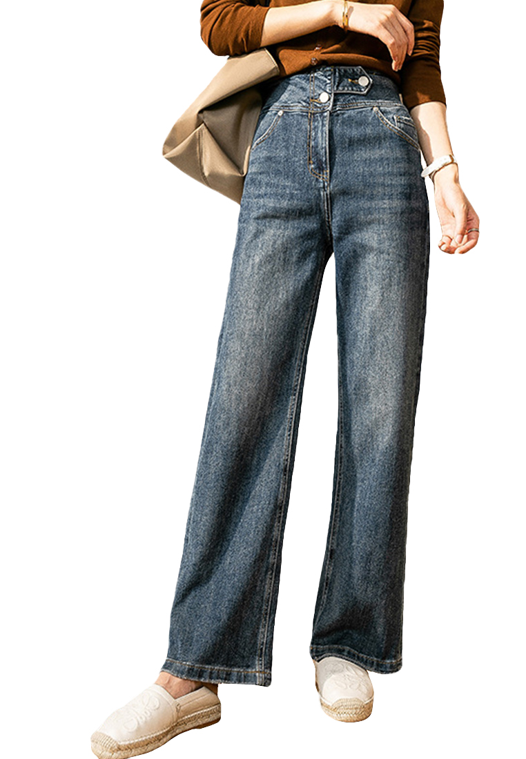 Elegant and fashionable high waisted straight jeans A110606