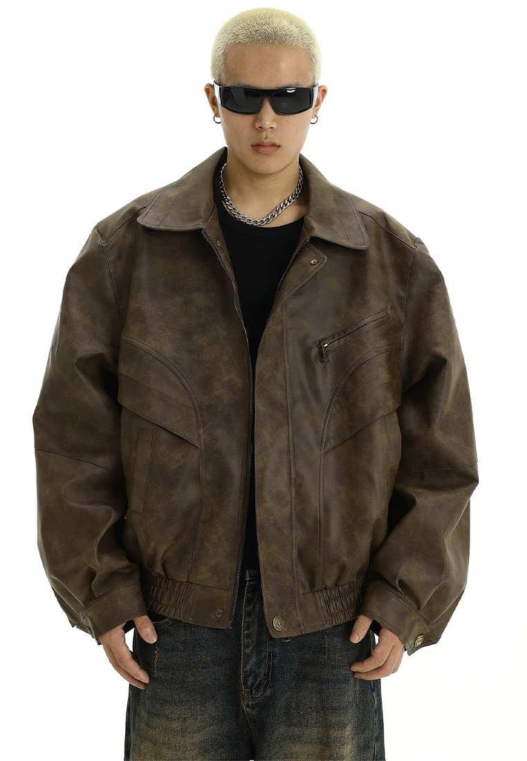 Retro brown leather jacket CA24101406BW