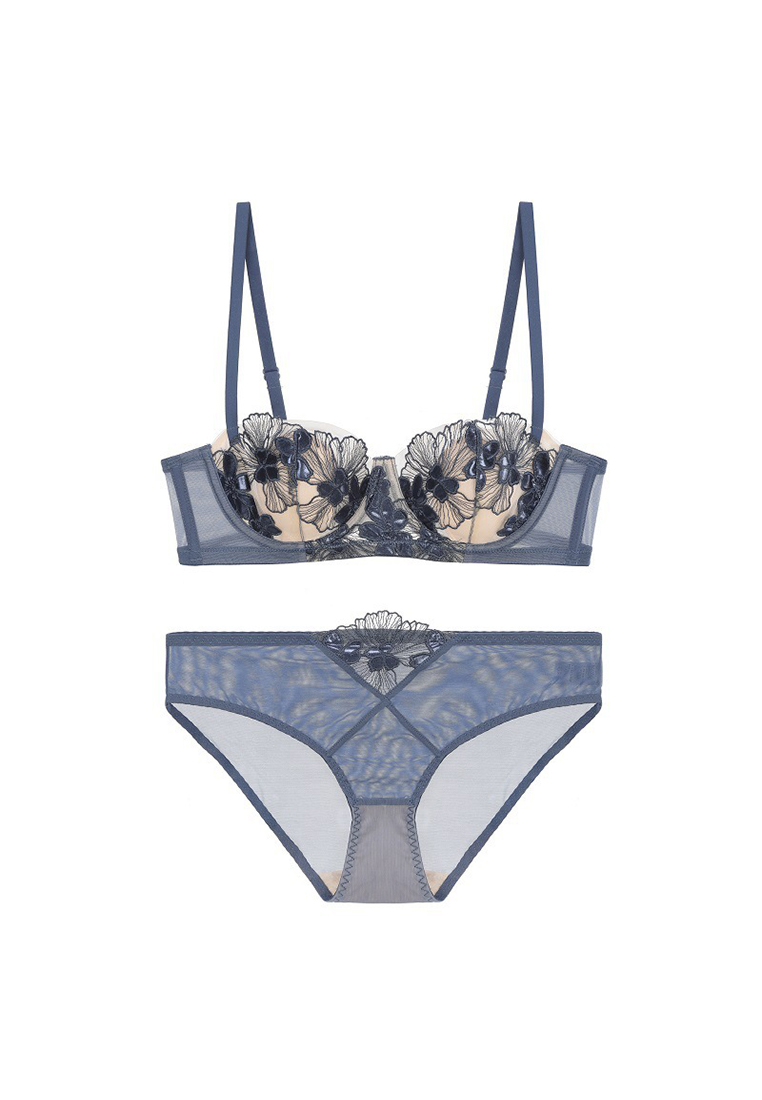 French bunny ears embroidered lace underwear set CA24112006BL