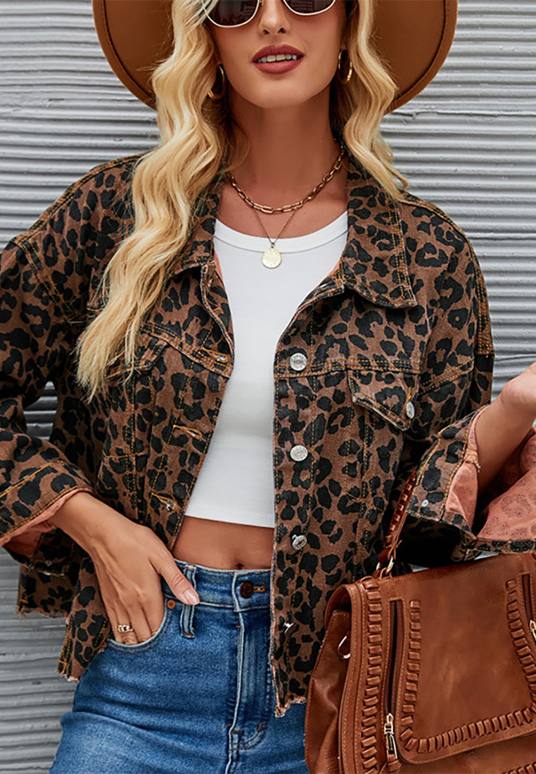 Autumn and Winter New Leopard Print Casual Denim Short Jacket CA25091505BW