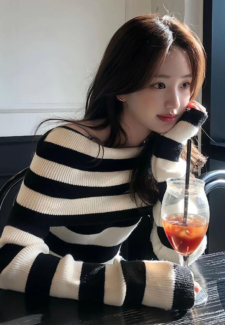 Early Autumn One Shoulder Knitted Off Shoulder Sweater CA25102406BK