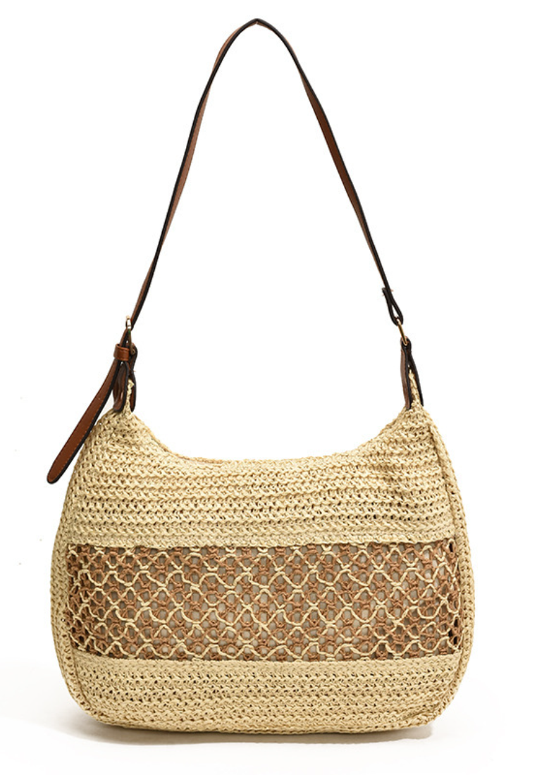 Summer Straw Woven Shoulder Bag Large Capacity Hollow Out Beach Tote K26041401