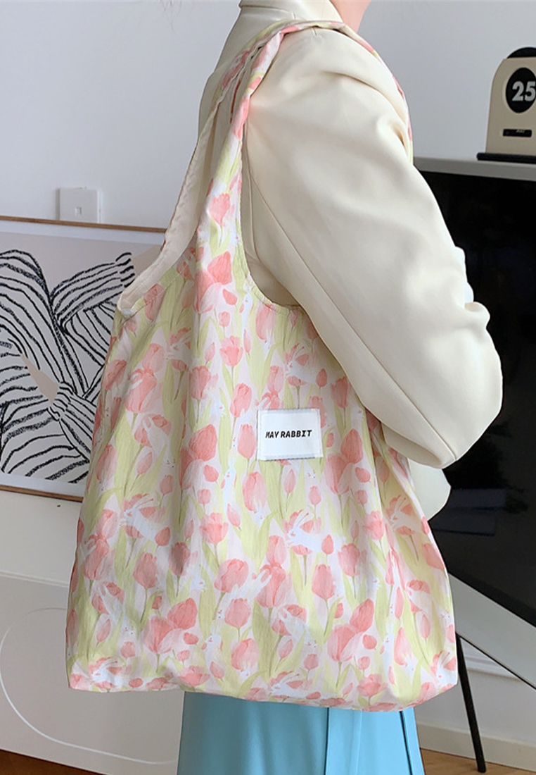 2024 New tulip flower canvas shoulder bag CA24042606BL