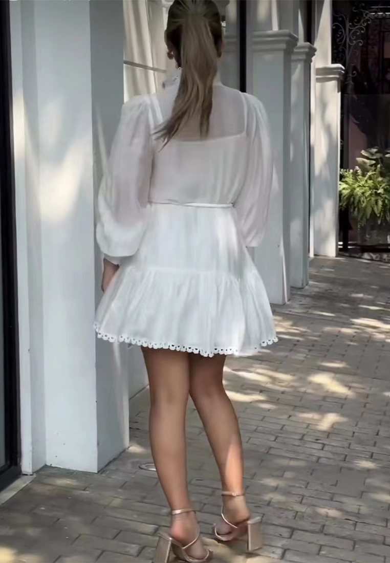 2024 stand tie waist cinching elegant A-line short dress CA24081606W