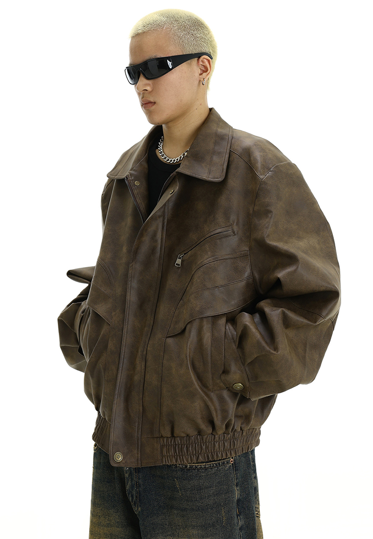 Retro brown leather jacket CA24101406BW