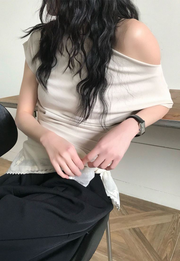 Summer New French Fashion Off Shoulder Top CA25042906BK