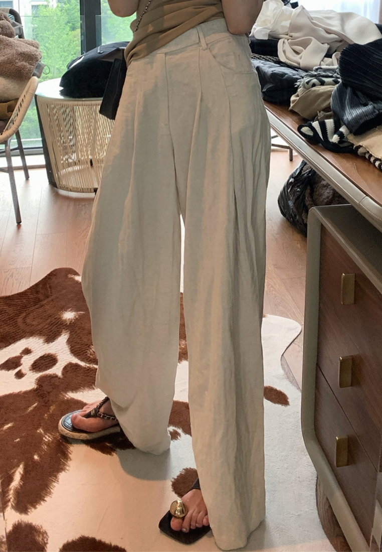 2023 High-end simple high-waist silhouette slim loose waist tightening casual pants CA23050406