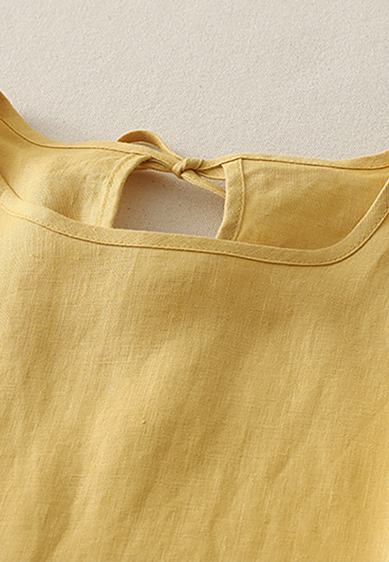 Summer linen tie round neck short-sleeved shirt CA25070906W