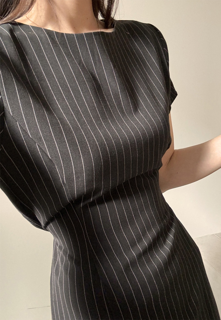 Summer French slim-fit slit striped dress CA25070906BK