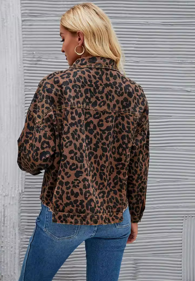 Autumn and Winter New Leopard Print Casual Denim Short Jacket CA25091505BW