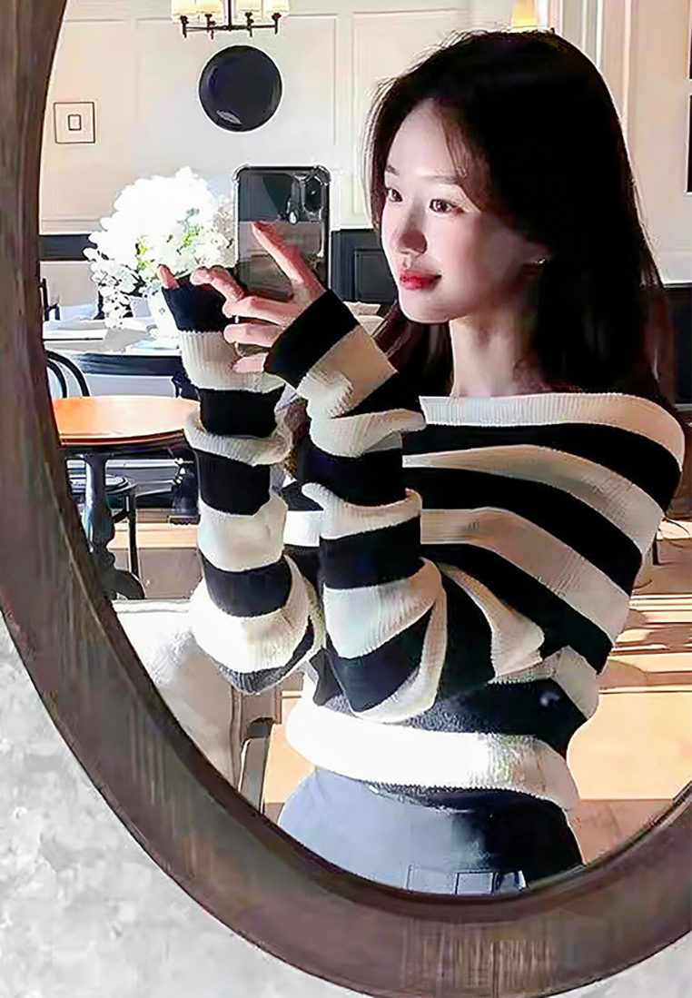 Early Autumn One Shoulder Knitted Off Shoulder Sweater CA25102406BK
