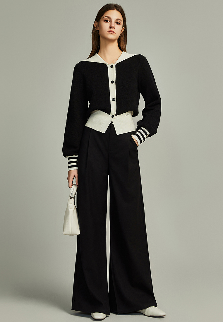 Black French high end short wool knitted cardigan CA120406