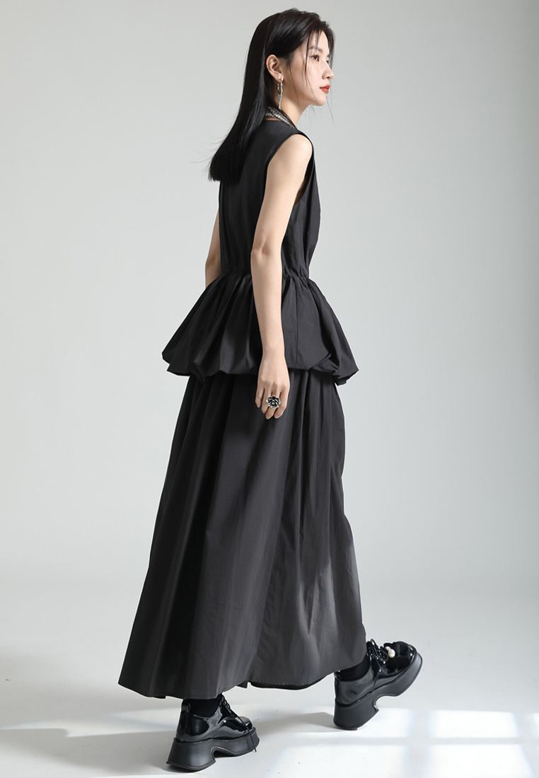 2024 Japanese style style V-neck ruffled flower bud shirt dress CA24030106BK