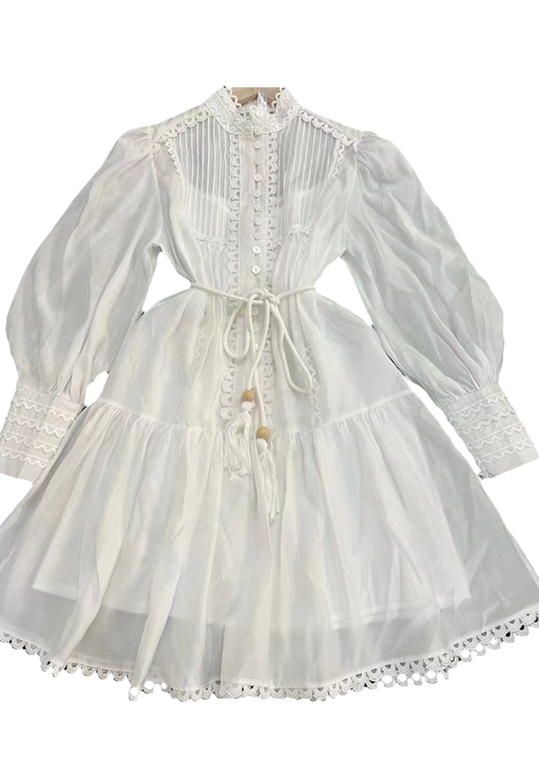 2024 stand tie waist cinching elegant A-line short dress CA24081606W