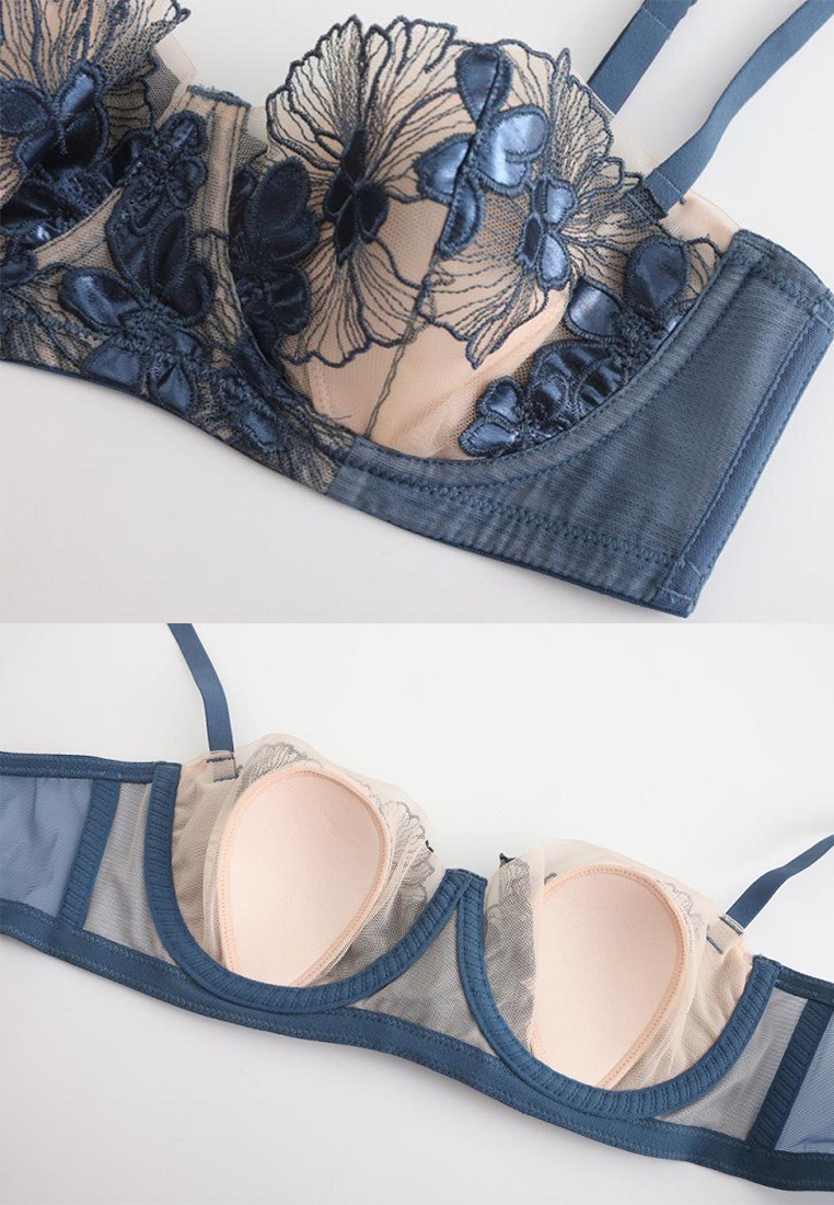 French bunny ears embroidered lace underwear set CA24112006BL