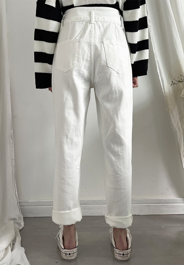 New spring retro high waist washed ripped nine-point jeans CA25022406W