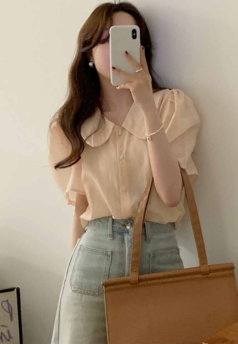 Korean chic summer single-breasted loose short-sleeved shirt CA25042906PI