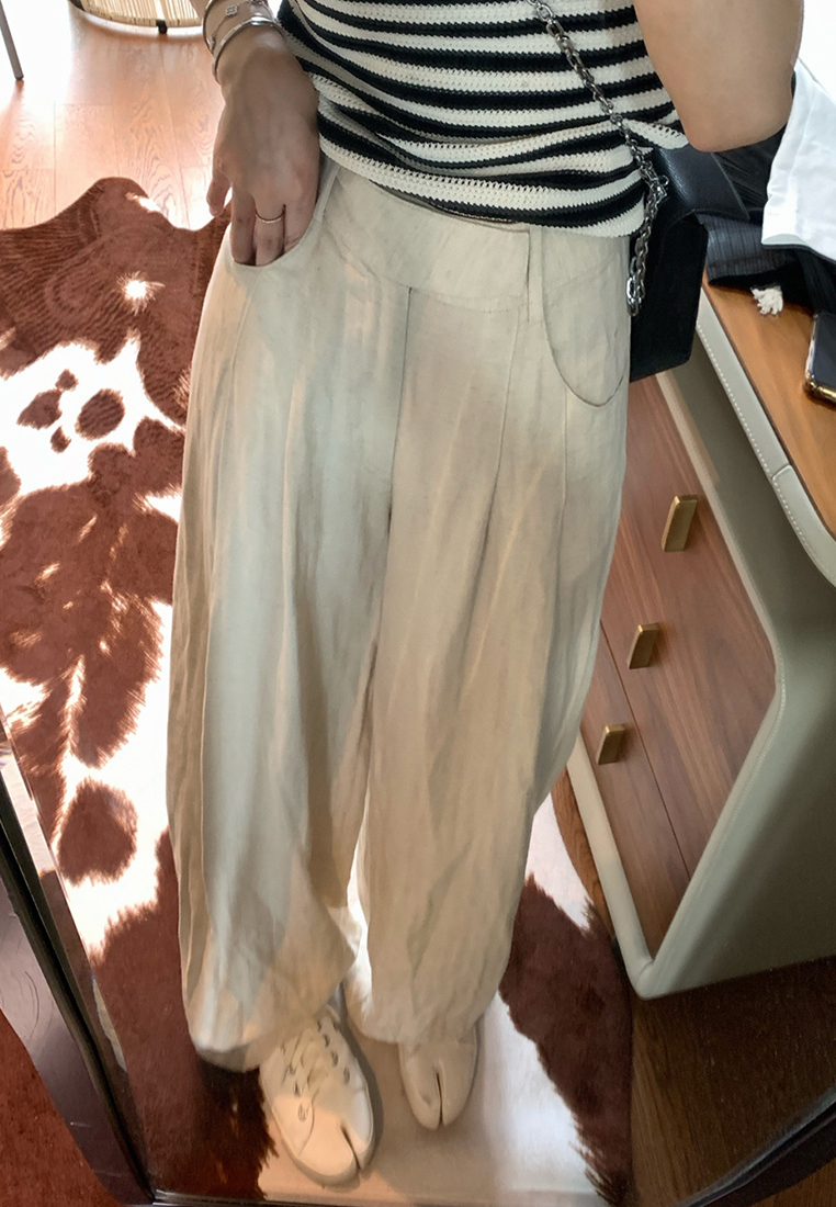 2023 High-end simple high-waist silhouette slim loose waist tightening casual pants CA23050406