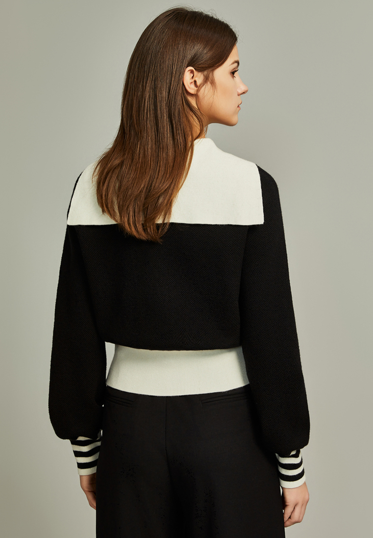 Black French high end short wool knitted cardigan CA120406