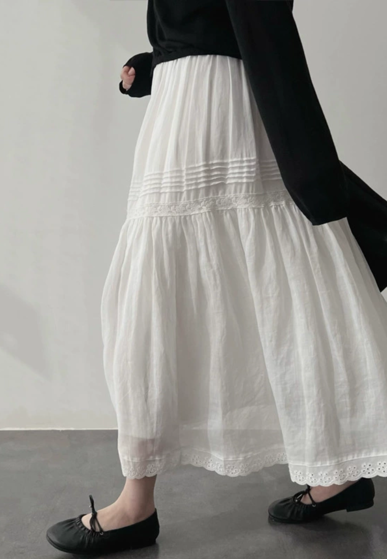 Natural solid color white skirt CA25031906W