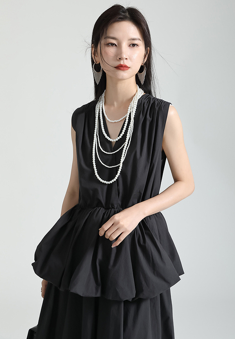 2024 Japanese style style V-neck ruffled flower bud shirt dress CA24030106BK