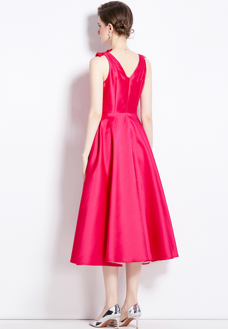 2024 French Bow Tie Waist Slimming Dress with Hanging Strap Dress CA4021906RD