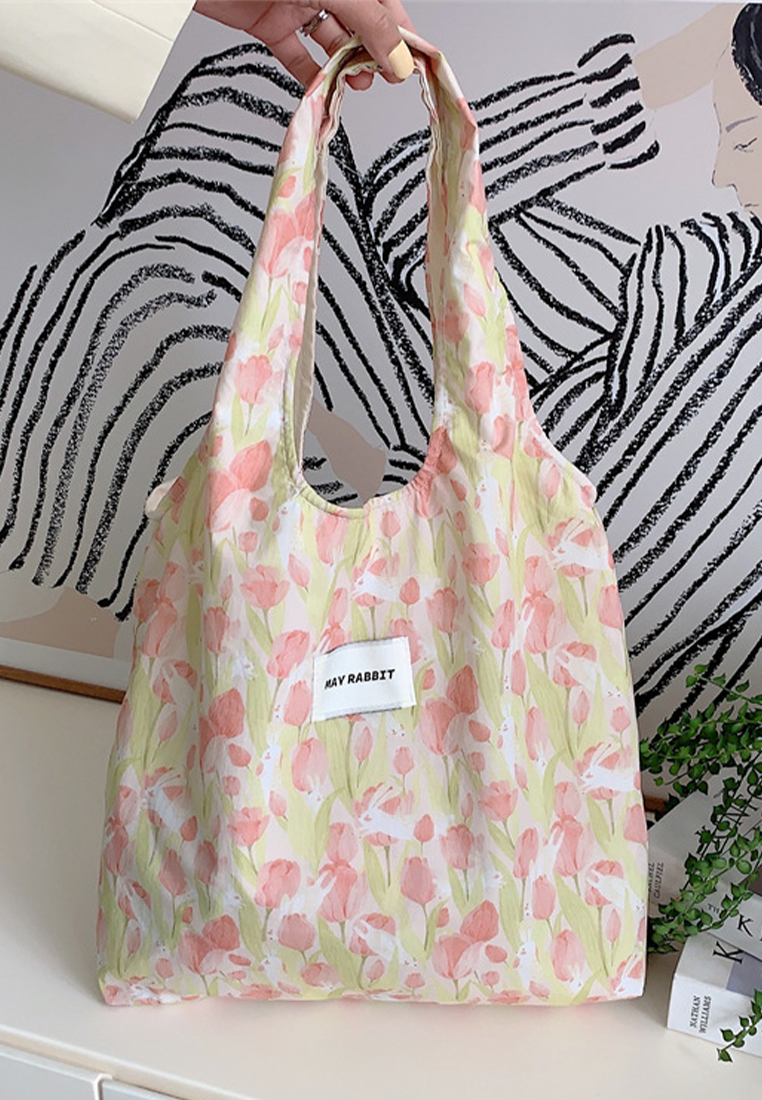 2024 New tulip flower canvas shoulder bag CA24042606BL