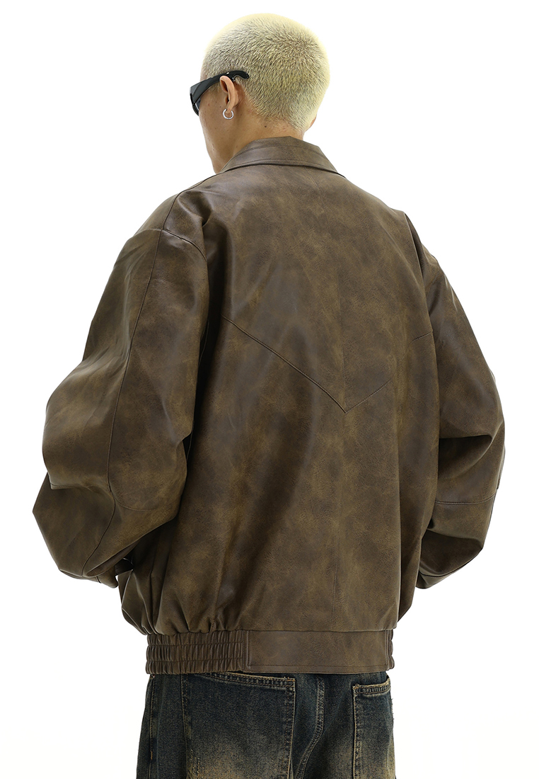 Retro brown leather jacket CA24101406BW