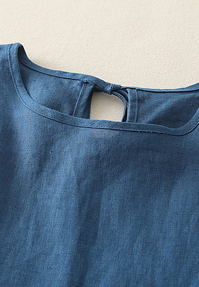 Summer linen tie round neck short-sleeved shirt CA25070906W