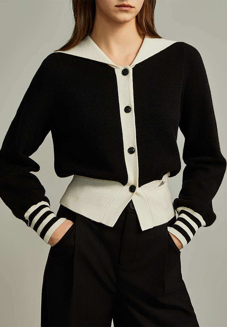 Black French high end short wool knitted cardigan CA120406