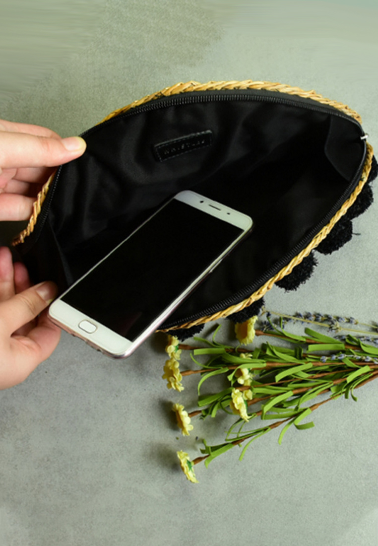 New Bohemian holiday style straw handmade semi-circular fan-shaped bag CA24062006