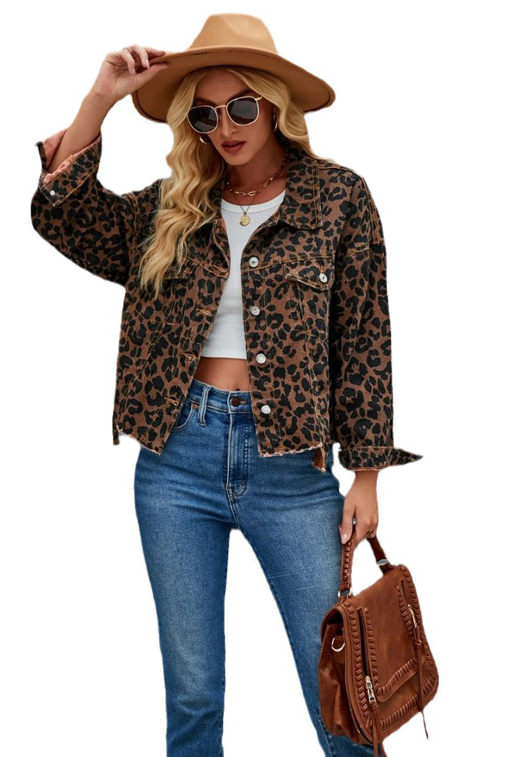 Autumn and Winter New Leopard Print Casual Denim Short Jacket CA25091505BW