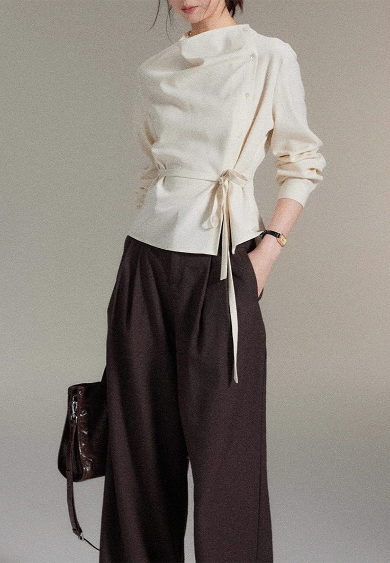 Simple asymmetrical tie-waist shirt CA25110706BE