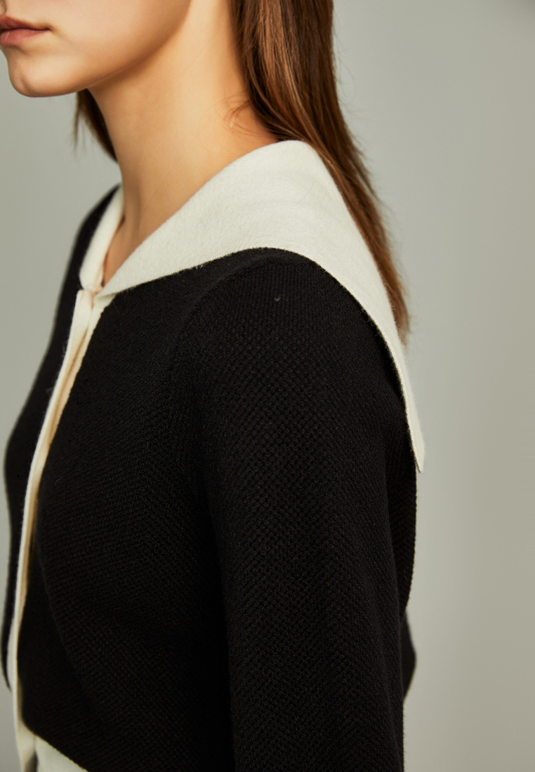 Black French high end short wool knitted cardigan CA120406