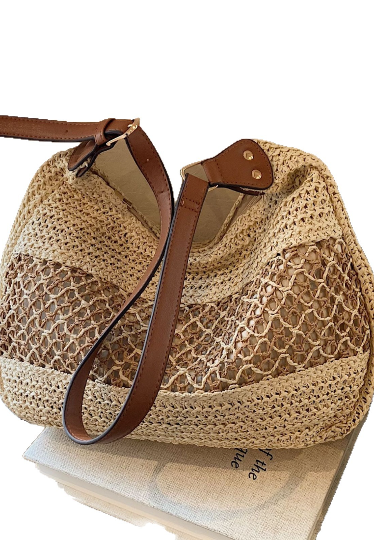 Summer Straw Woven Shoulder Bag Large Capacity Hollow Out Beach Tote K26041401