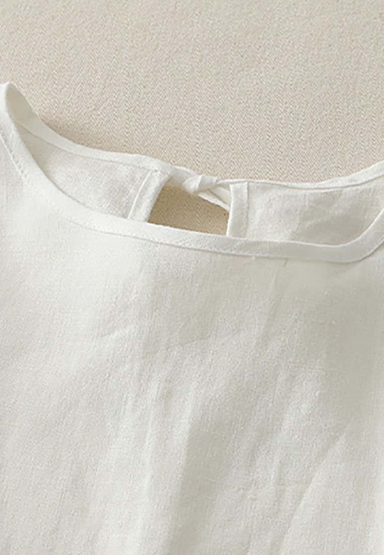 Summer linen tie round neck short-sleeved shirt CA25070906W