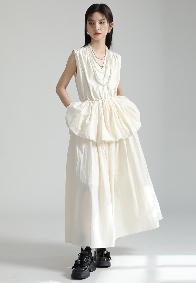 2024 Japanese style style V-neck ruffled flower bud shirt dress CA24030106BK