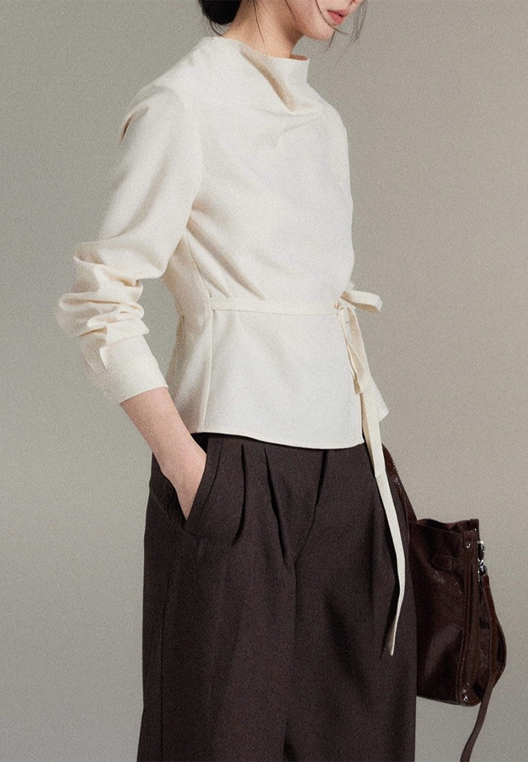 Simple asymmetrical tie-waist shirt CA25110706BE