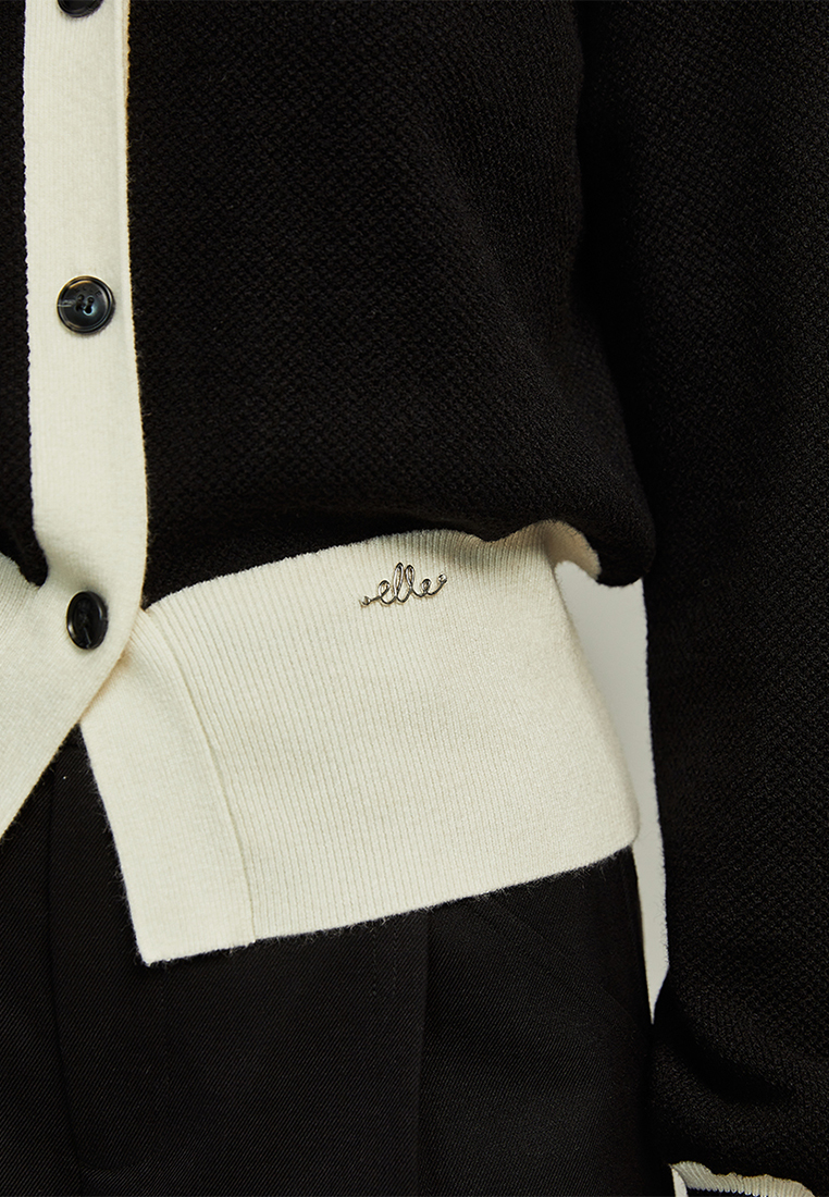 Black French high end short wool knitted cardigan CA120406