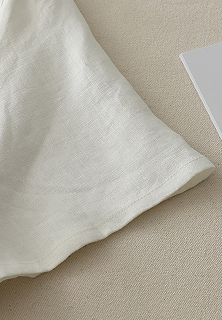 Summer linen tie round neck short-sleeved shirt CA25070906W