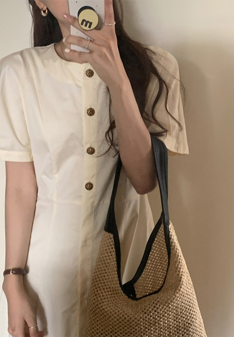 Spring/Summer 2023 new Korean French style vintage chic single-breasted dress 56879