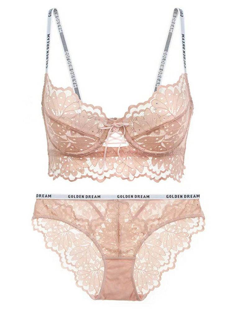 Sexy  lace fashion alphabet shoulder straps push-up shaping bra set CA23050460PI